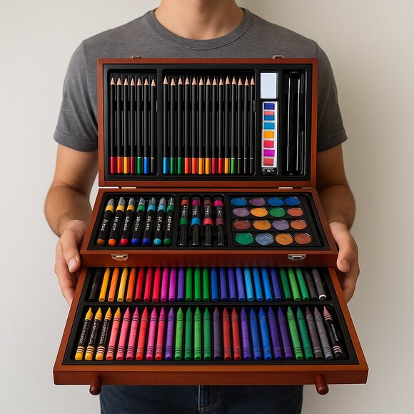 Michaels Other - NEW LARGE Wood Box with Art Painting Drawing Supplies Set School Storage Box Org